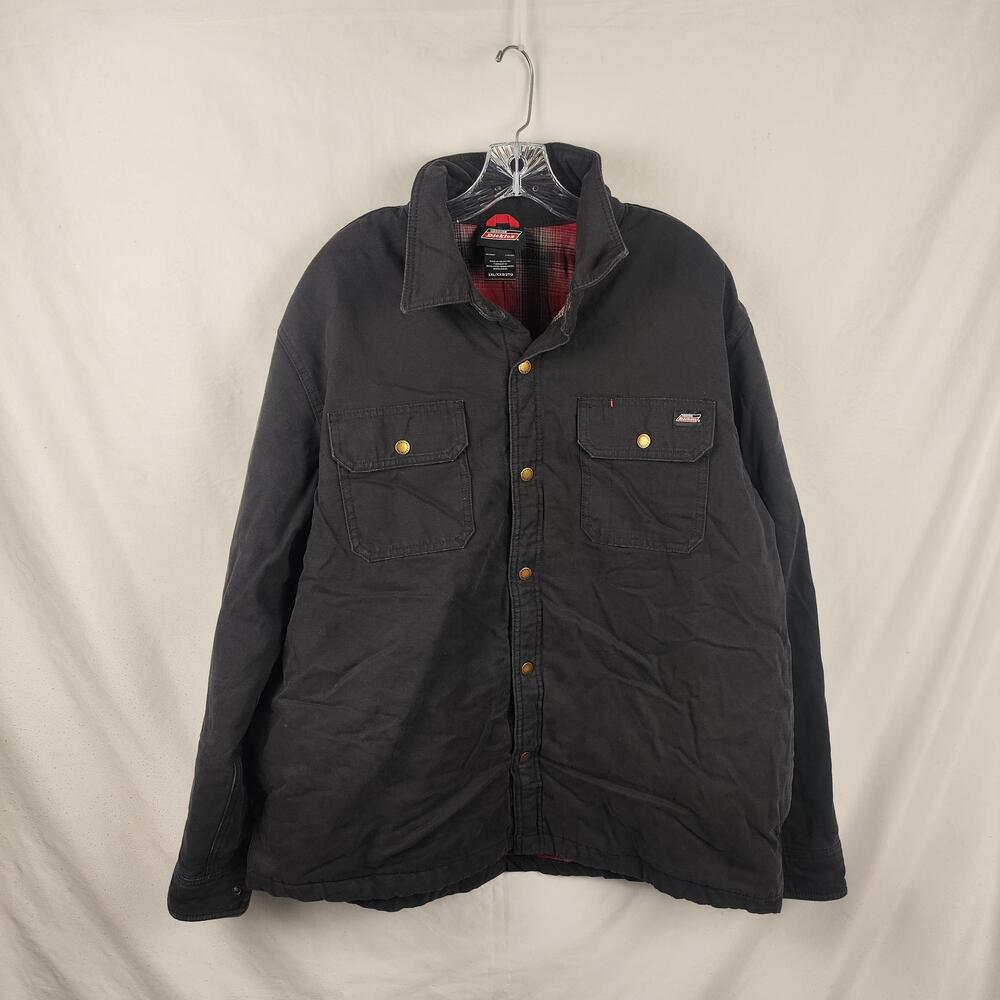 Dickies Shirt Jacket Mens 2XL Black Canvas Quilted Lined Snap Workwear
